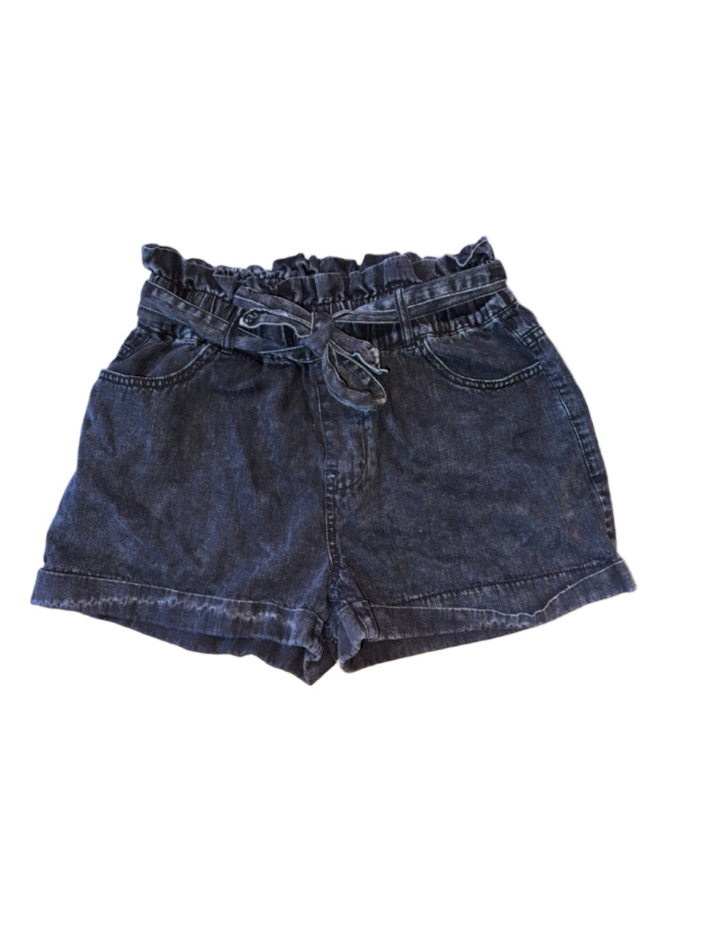 tgla Black Denim Paperbag Waist Shorts Size S